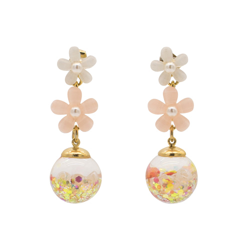 Cancan Flower Snowball Earrings (캉캉 플라워 스노우볼 귀걸이)
